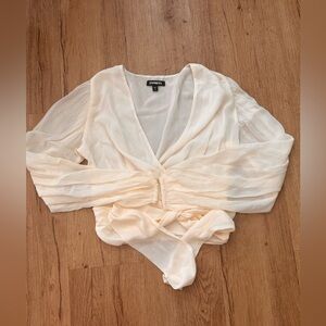 Express Cream Chiffon Tie Front Blouse